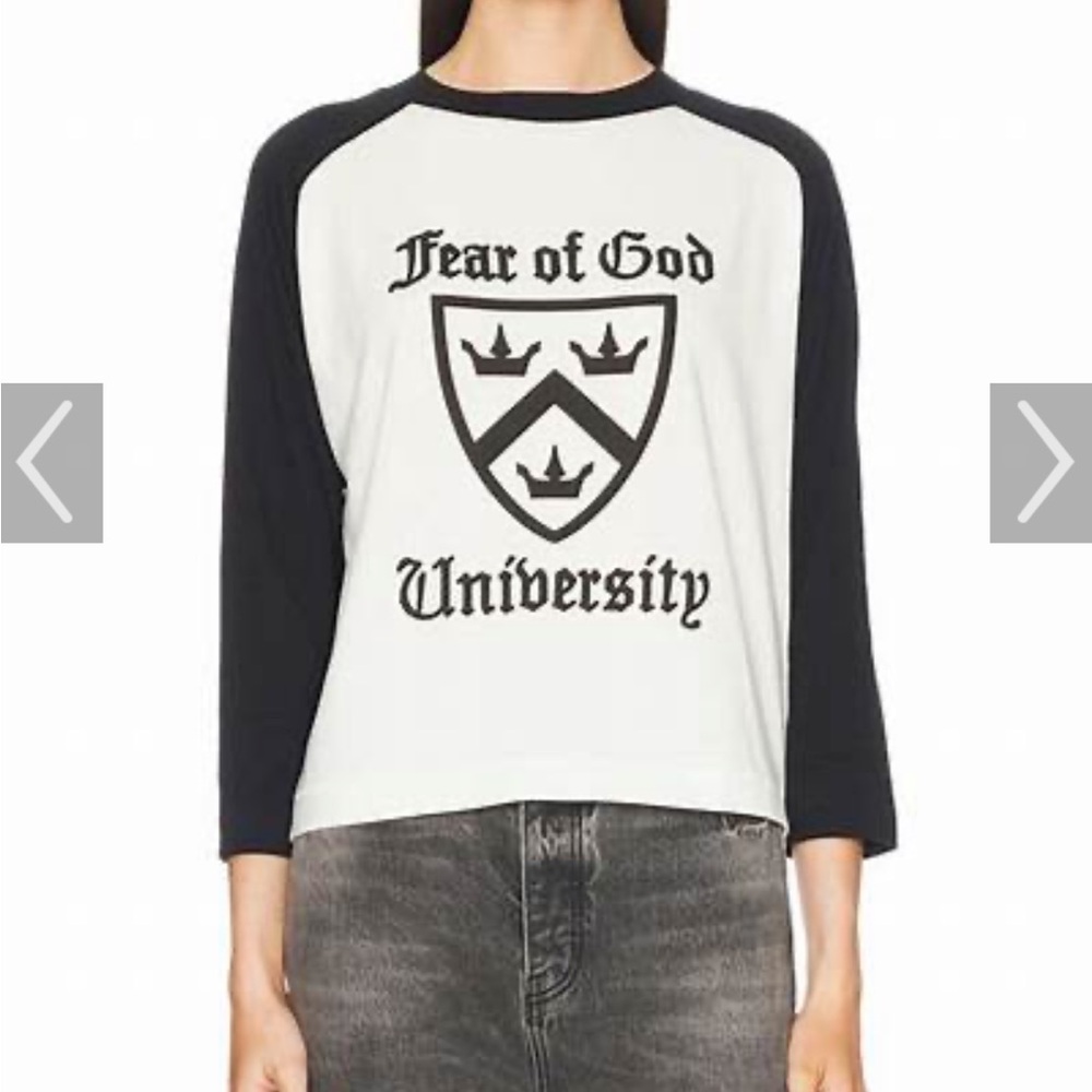 Fear of God Women's Black and White University Raglan Tee M